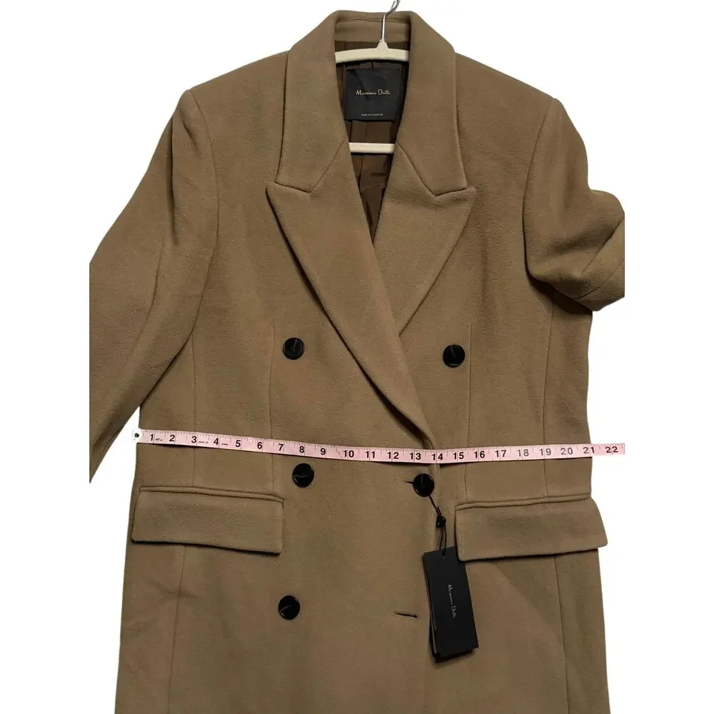 Massimo Dutti Womens Camel Beige Wool Blend Long Double Breasted Over Coat S 6